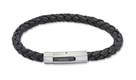 Unique & Co Black leather bracelet with black IP plating