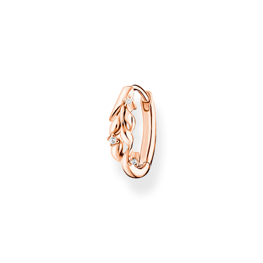 Single hoop earring leaves with white stones rosegold CR681-416-14
