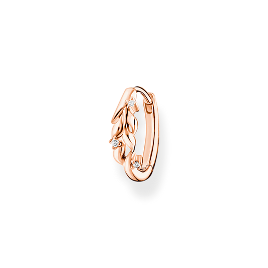 Single hoop earring leaves with white stones rosegold CR681-416-14