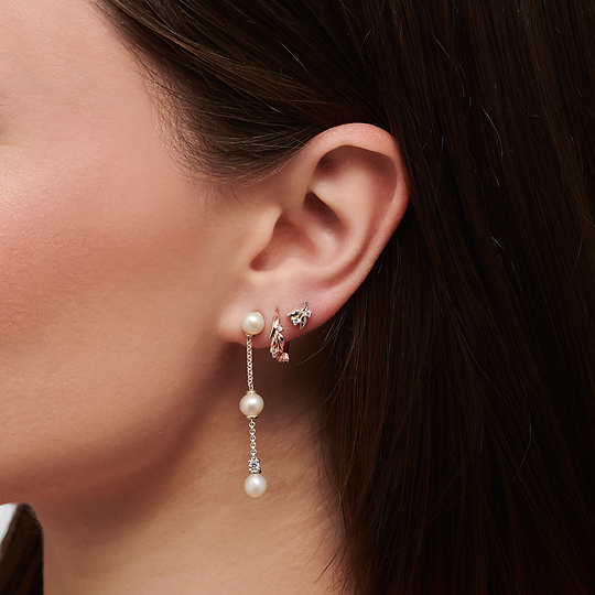 Single hoop earring leaves with white stones rosegold CR681-416-14