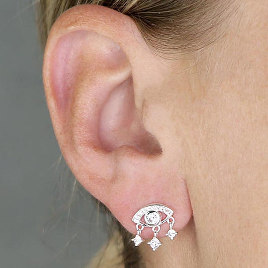 Silver eye earrings with cz