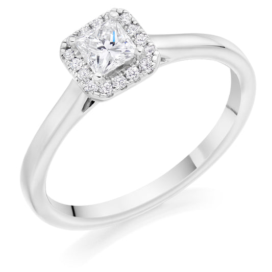 Platinum Princess Cut Halo Engagement Ring