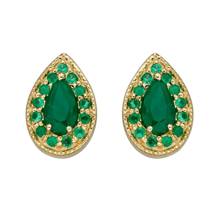 Teardrop Stud Earrings with Emerald in Yellow Gold (GE2397G)