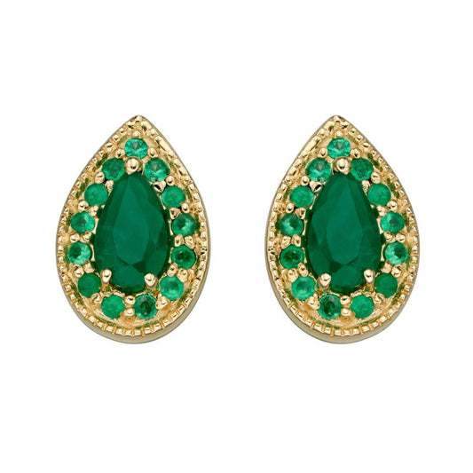 Teardrop Stud Earrings with Emerald in Yellow Gold (GE2397G)