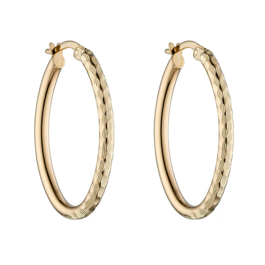 Double Textured Hoop Earrings in Yellow Gold (GE2405)