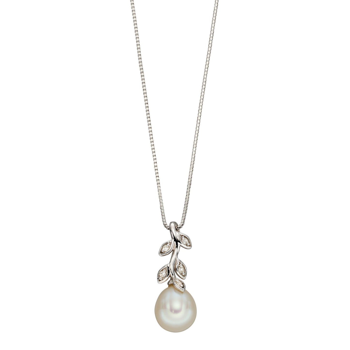 Pearl And Diamond Leaf Design Pendant In White Gold (chain not included)
