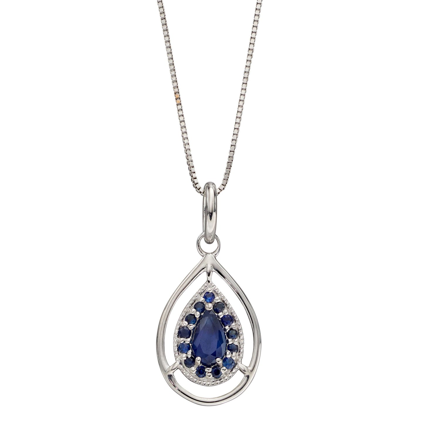 Cut Out Teardrop Pendant with Sapphire in White Gold (GP2271L)