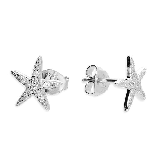 Sterling Silver Starfish Studs with Cubic Zirconia