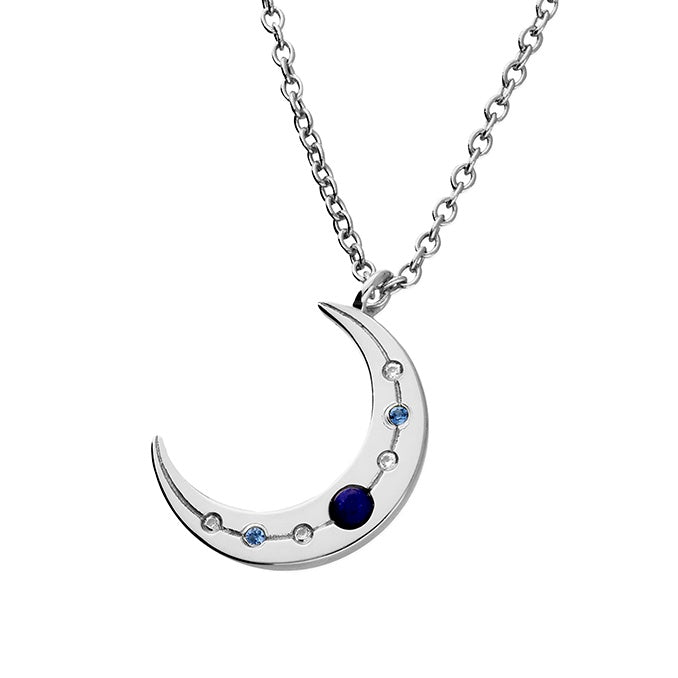 Lapis and cubic zirconia moon necklace 45cm