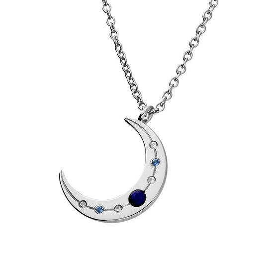 Lapis and cubic zirconia moon necklace 45cm