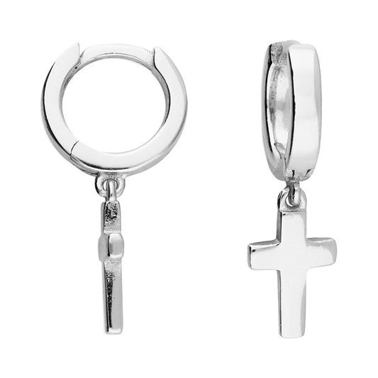 Plain cross charm on 10mm hinged huggie hoop