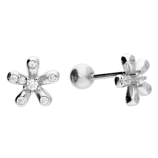 Sterling Silver Flower Labret Studs with CZ