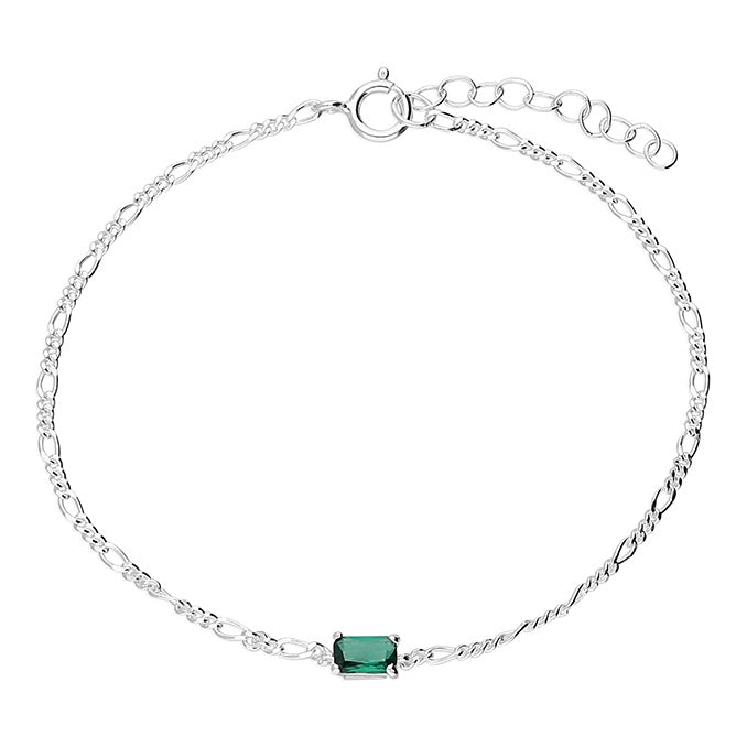 Green Stone Fine figaro Chain Bracelet