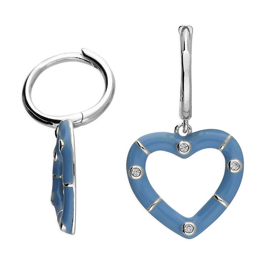 Baby Blue Enamel Open Heart Hoops