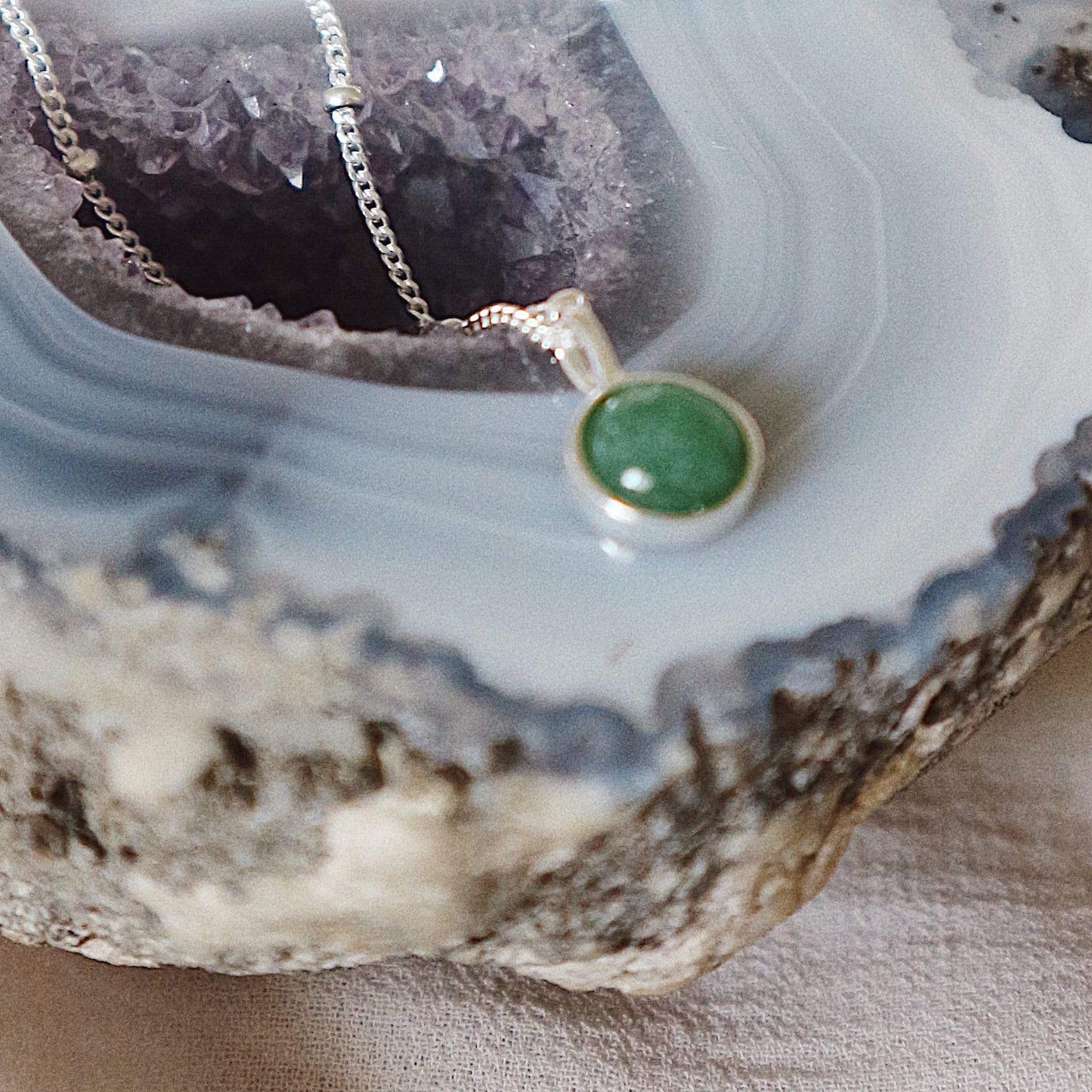 Daisy London Green Aventurine Healing Stone Necklace HN1001_SLV