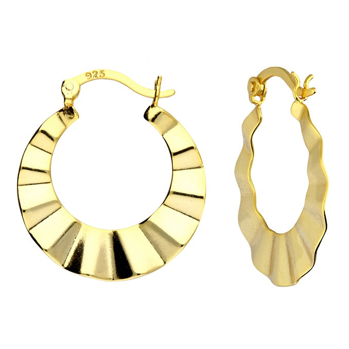 Flat Fanned Creole hinged hoops 18k gold plated