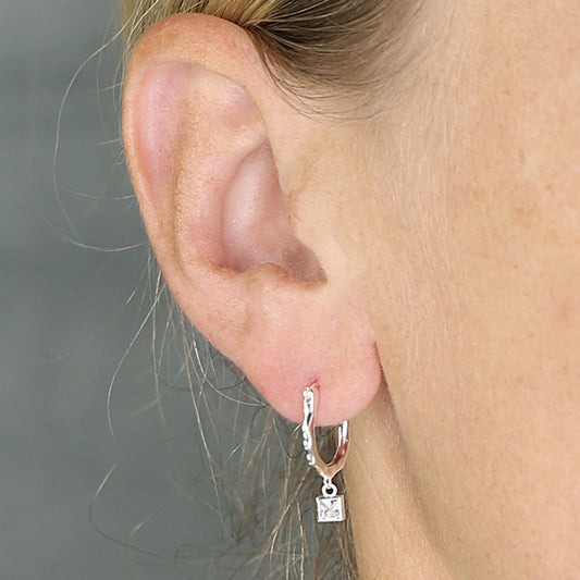 Silver creole hoop with Cz stone