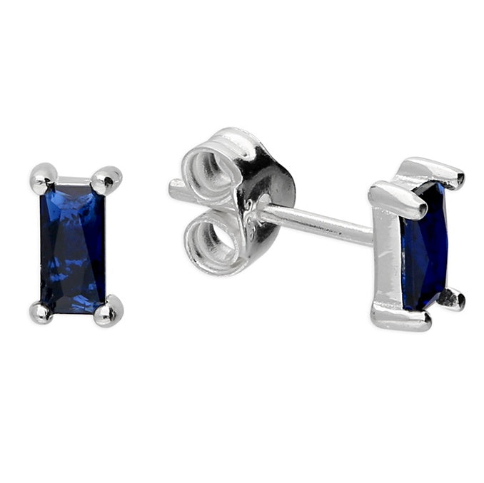 Silver blue Cz stone stud earrings