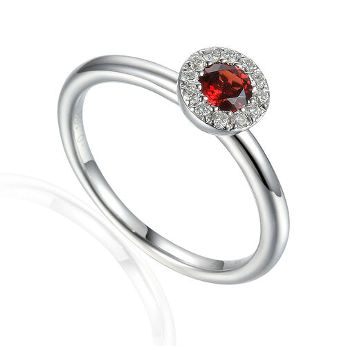 Garnet and Diamond cluster ring 9ct White Gold