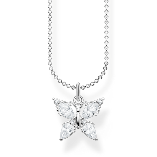 Necklace butterfly white stones KE2101-051-14-L45V