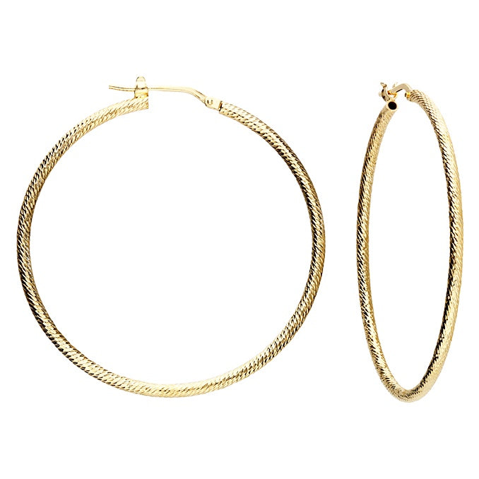 Yellow gold-plated 40mm diamond-cut twist tube hinged hoop with creole fitting