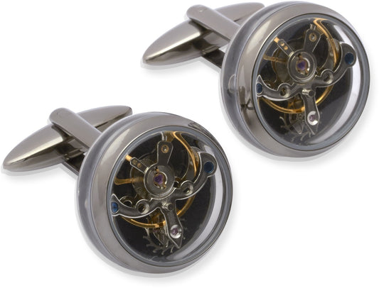 Unique Mens Stainless Steel Watch Movement Cufflinks