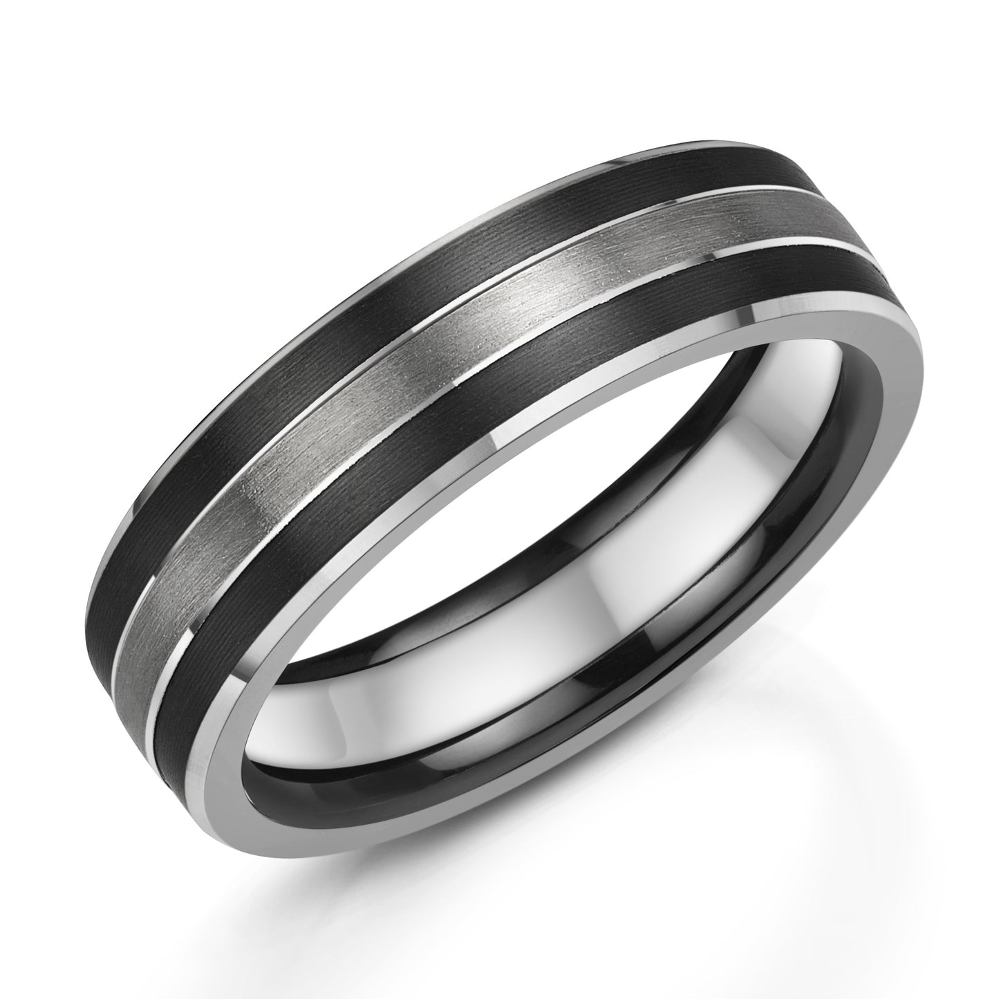 Zedd Ring Platinum 6mm ring with black Zirconium