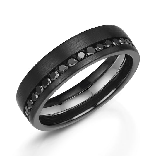 Zedd ring Black Zirconium & Platinum ring set with 1 carat of black diamonds