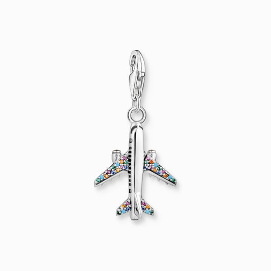 Charm pendant with colourful aeroplane silver