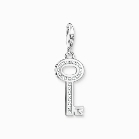 Charm pendant key white stones silver