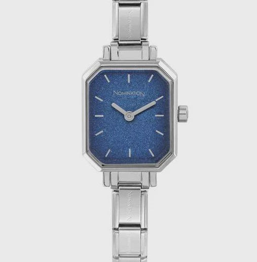 PARIS watch with steel strap RECTANGULAR (024_Glitter BLUE)