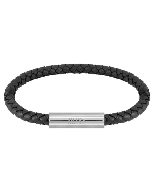 BLACK BRAIDED LEATHER BRACELETWITH SS MAGNETIC CLOSURE