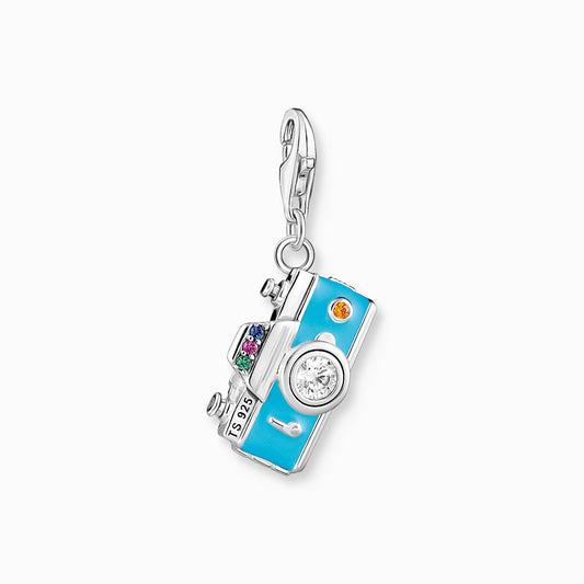 Charm pendant turquoise retro camera silver