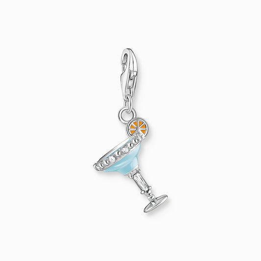 Charm pendant blue cocktail glass silver