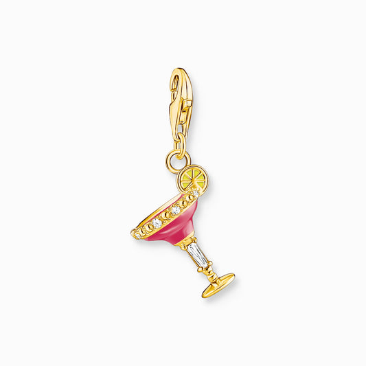 Charm pendant red cocktail glass gold plated