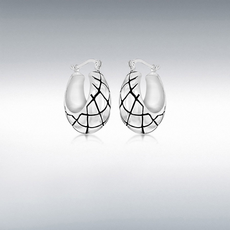 STERLING SILVER OXIDISED ANTIQUE-STYLE QUILT-PATTERN CREOLE EARRINGS