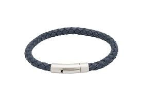 Blue Leather  bracelet with Matte and Polished Steel ClaspB399BLUE/21CM