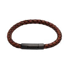 Antique Dark Brown Leather bracelet with Matte Black IP Plate B438ADB/19CM