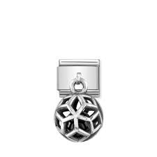 Composable Classic CHARMS ROUND CAGES steel, 925 silver and stones (04_BLACK AGATE rhombuses)