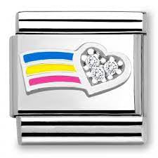 Composable CL SIMBOLS stainless steel, enamel, Cub, Zirc and 925 silver (01_White Heart With Rainbow)