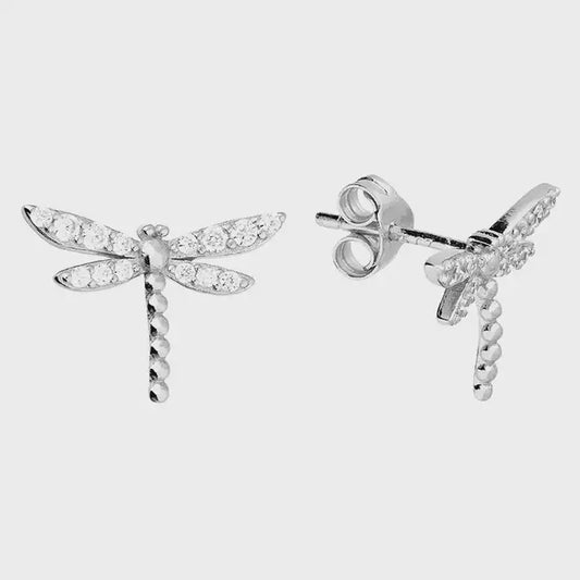 Sterling silver Cubic zirconia dragonfly stud earrings