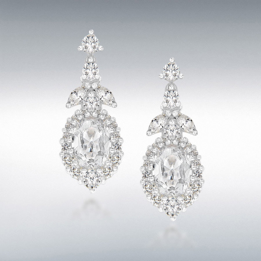 STERLING SILVER CZ CLUSTER 'TEARDROP' EARRINGS