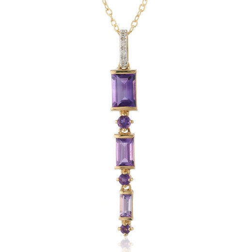 9ct Yellow Gold Amethyst & Diamond Pendant Necklace