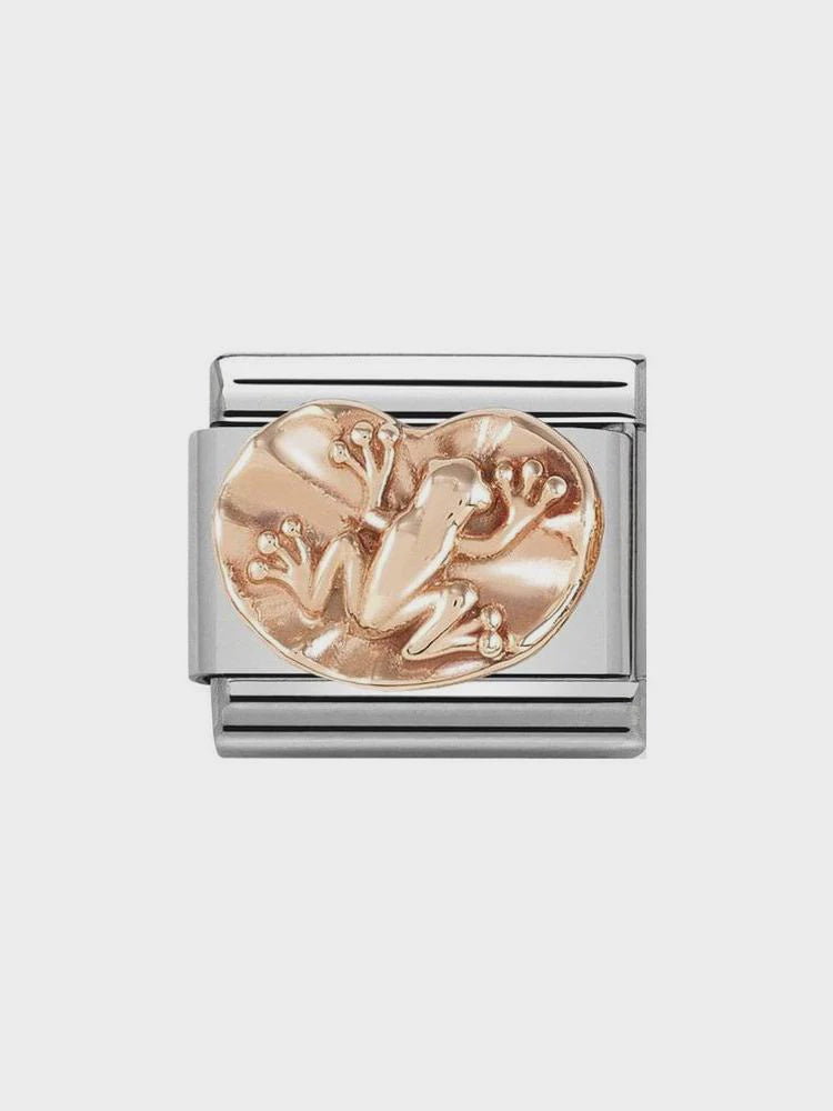 Composable Classic RELIEF SYMBOLS stainless steel and 9k rose gold (09_Frog on water lily)