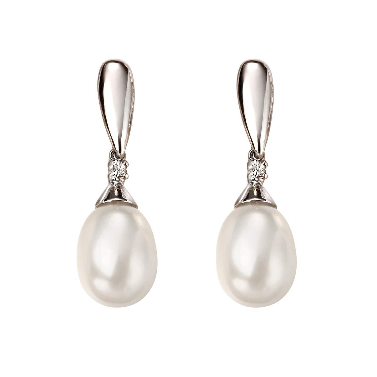 Freshwater Pearl Drop Earrings With Diamonds In White Gold