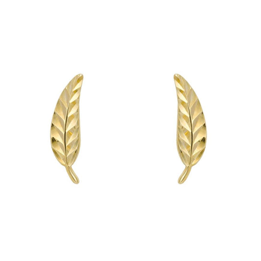 Feather Stud Earrings In 9ct Yellow Gold