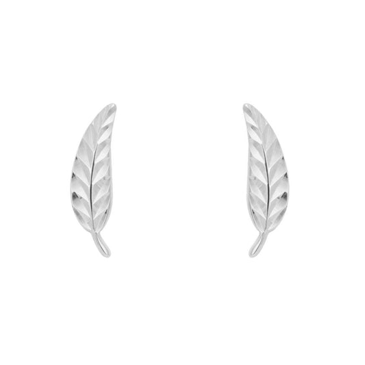 Feather Stud Earrings In 9ct White Gold