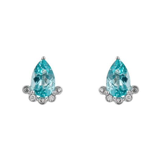 Teardrop Apatite Stud Earrings With Diamond In 9ct White Gold