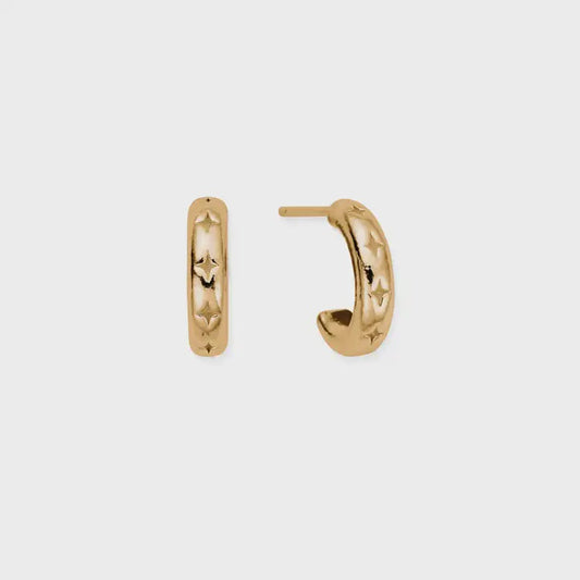 Small Cut Out North Star Huggie Hoops Gold plated