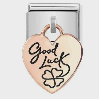 Composable Classic CHARMS ENGRAVED PLATES (IC) steel and bonded rose gold (07_Heart Good luck)